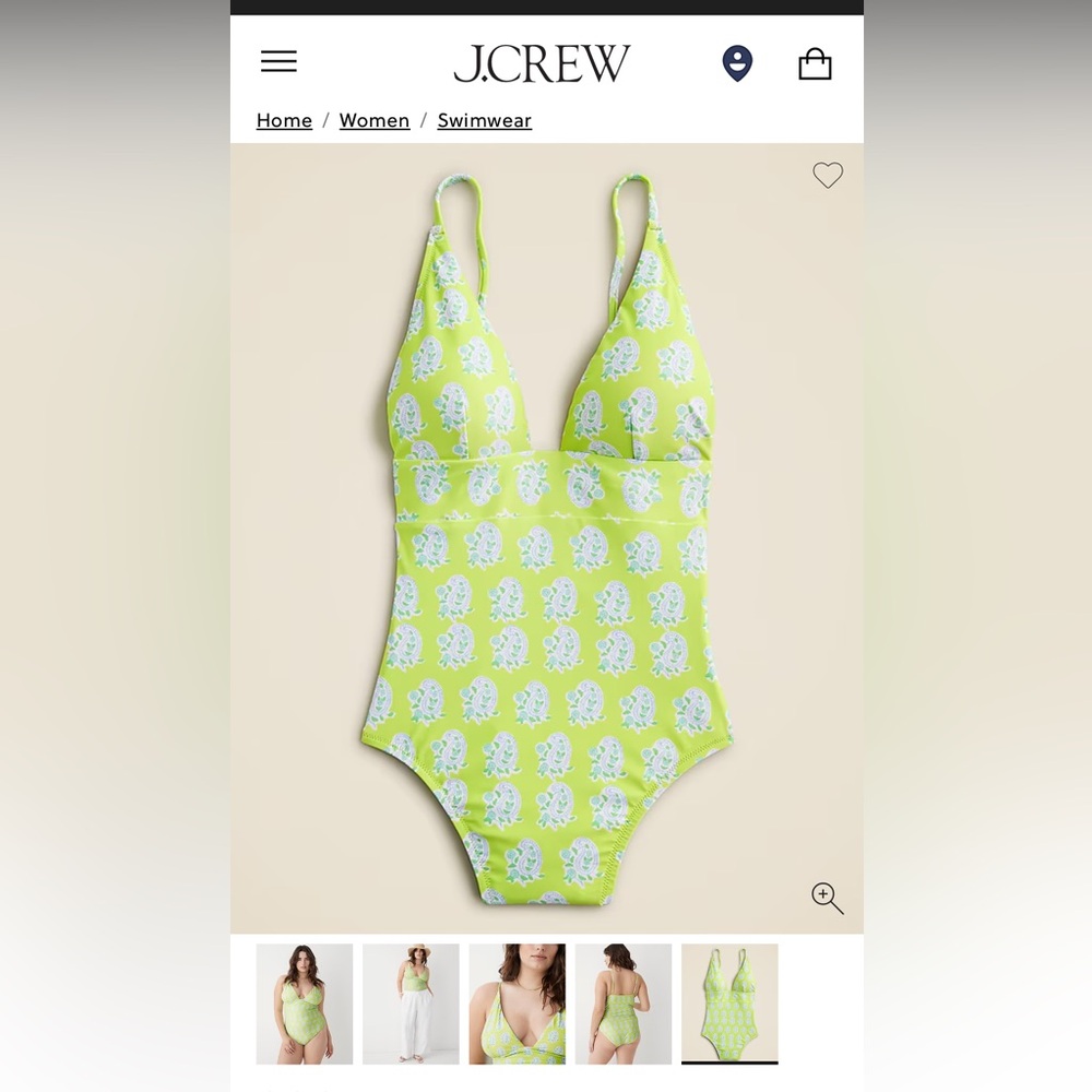 J.Crew plunge one-piece swimsuit in green paisley